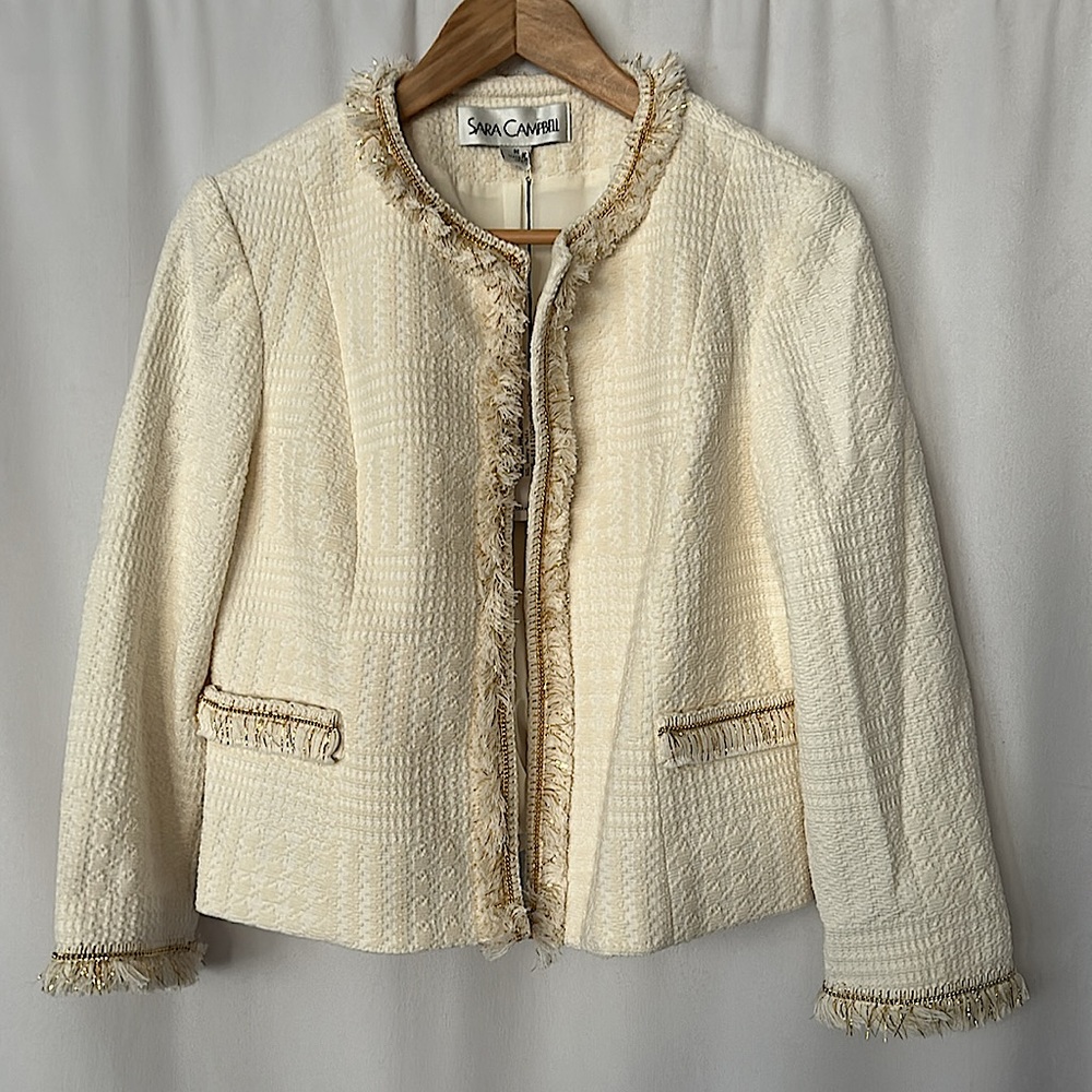 Sara Campbell NWT Ivory and Gold Chemise Dress and Jacket Set **Size 6/M**🌺🌺 - Picture 4 of 9